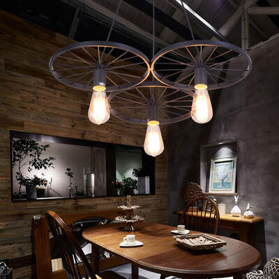 

Industrial Pendant Light Retro Vintage Style Matte Black Shade Wheel Shape for Living Dining Room Living Bedrooms