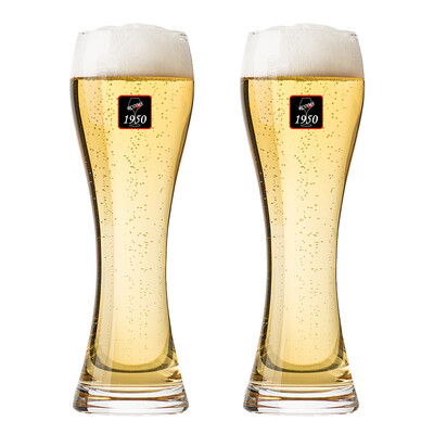 

Jingdong Supermarket] 1950 hand-blown waist beer beer cup beer cup juice cup 500ml large capacity glass cup 2 sets