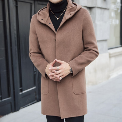 

Thick hooded long wool double-faced coat