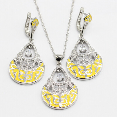 

6 Colors Semi-precious 925 Silver Jewelry Sets For Women Earrings Necklace Pendant 2018 New Arrival