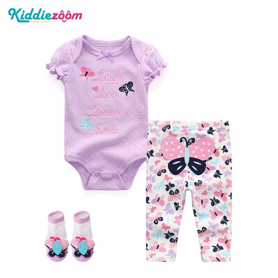 

3Pcslot Baby BodysuitsPantsSocks Cotton Baby Clothes Boys Girls For Babies Clothing Sets Babywear Print Fashion Stripes Purple