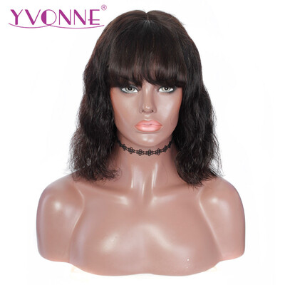 

YVONNE Short BOB Human Hair Wigs With Bangs 180 Density Brazilian Virgin Hair Body Wave Lace Front Wig Natural Color