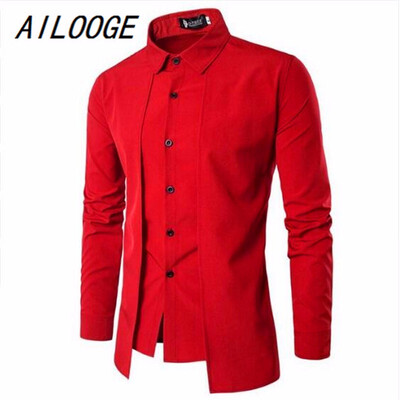 

MenS Shirts 2018 Long-Sleeved Casual Fake Two Pieces Chemise Homme Solid Arrival Dress High Quality MenS Shirts XXL