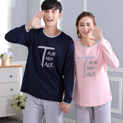 

Antarctic pajamas home service cute men&women letters solid color cotton long-sleeved home suit suit N675X20011-3T word male XXL