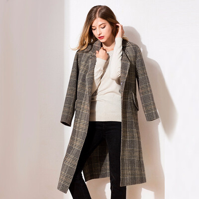 

Women Wool Double-sided Plaid Coat Warm Woolen Coat