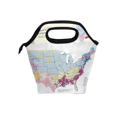 

Lunch Tote Bag Blue American Map Travel Picnic Insulated Lunch Handbags Portable Zipper Lunch Bag Box