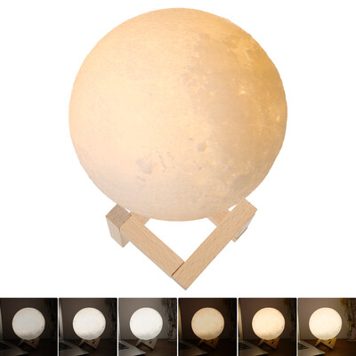 

18cm Diameter PLA USB Rechargeable 3D Printing Moon Light 2-Colors Dimmable Touch Sensor Control Luna Night Lamp Bedroom Decor wit