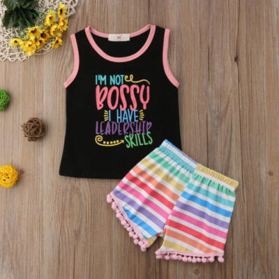 

AU Cotton Newborn Kids Baby Girls Striped Vest Top Short Pants Outfits Clothes