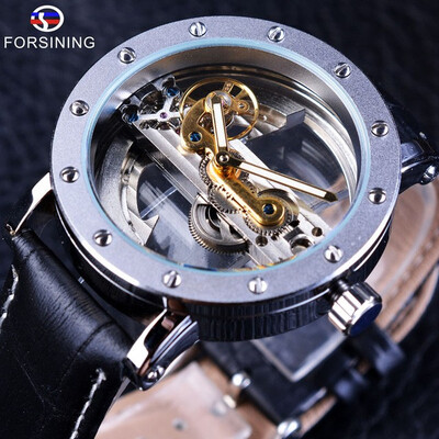 

Forsining Legend Transparent Genuine Brown Leather Belt Fashion Casual Design Men Skeleton Automatic Watch Top Brand Luxury