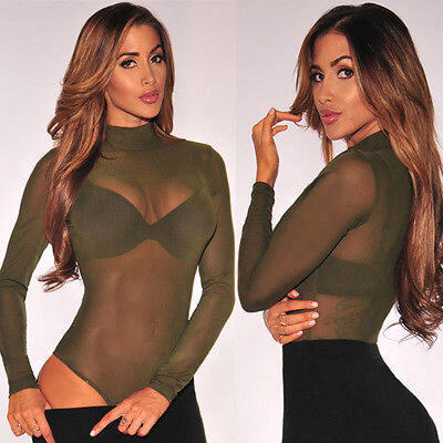 

Womens Long Sleeve Bodysuit Leotard Bodycon Bandage Jumpsuit Romper Tops Blouse
