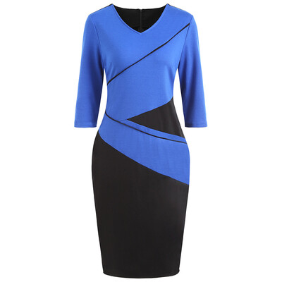

V Neck Color Block Pencil Dress