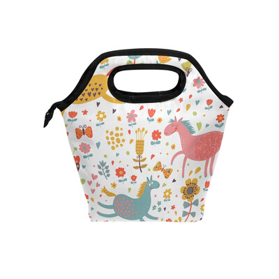 

Lunch Tote Bag Colorful Horse Travel Picnic Insulated Lunch Handbags Portable Zipper Lunch Bag Box