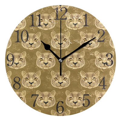 

Wall Clock Arabic Numerals Design Cute Leopards Round