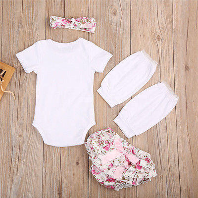 

Newborn Cute Baby Girls Cotton Tops Romper Floral Pants Outfits 4Pcs Set Clothes