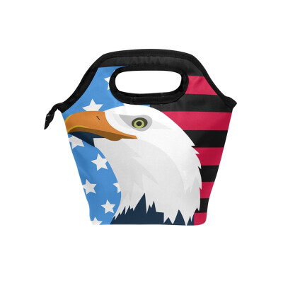 

Insulated Lunch Tote Bag Eagle Flag Travel Picnic Lunch Handbags Portable Zipper Lunch Bag Box