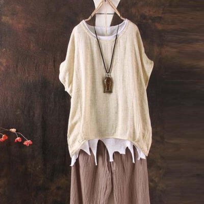 

Women Summer T-Shirt Casual Plain Loose Blouse Shirt Batwing Asymmetrical Tops