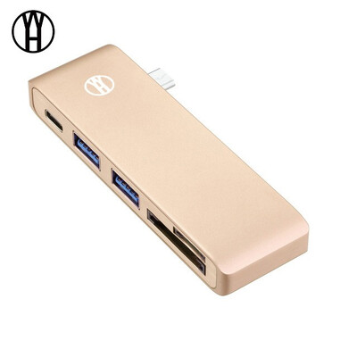 

WH T5 usb Type C Hub Adapter with 2 USB 30 ports SD&Micro SD Card slots&a Charging port for MacBookPro USB C Hub