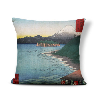 

Retro Japan Cushion Cover Pillow Case Mount Fuji Ocean Landscape Ukiyoe Hokusai Pillow Pillowslip Covers 18X18 Burlap Colorful