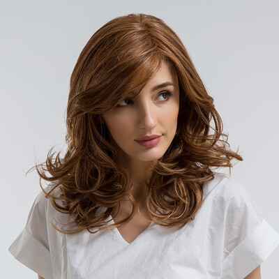 

BLONDE UNICORN 18 Inch Long Curly Synthetic Hair Wig Brown Highlights With Side Bangs Free Shipping For Women
