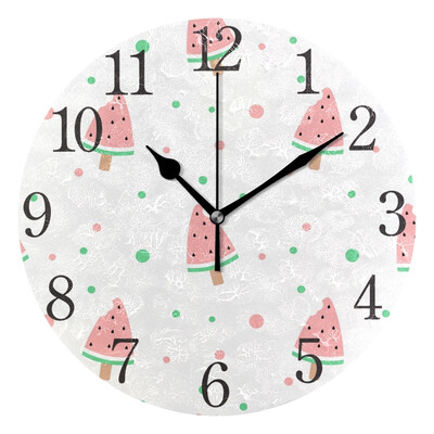 

Wall Clock Arabic Numerals Design Cute Watermelon Bitten Ice Cream Round