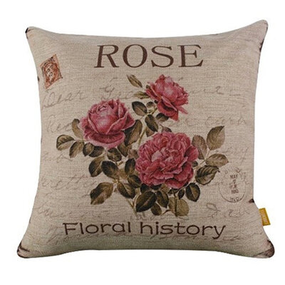

UpperX Vintage FloralFlower flax Decorative Throw Pillow Case Cushion Cover Home Sofa Decorative3 roses