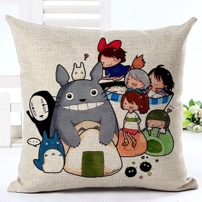 

Hayao Miyazaki Style 4545cm Home Decorative Pillow Totoro Printed Throw Pillow Car Home Decor Linen Cotton Cushion Cojines