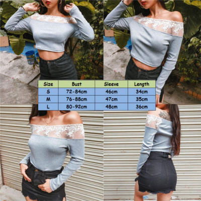 

US STOCK Ladies Sexy Elegant Lace Tops Long Sleeve Knit Tops Blouse Outfits New