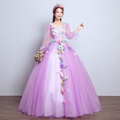 

Quinceanera Gowns 2018 Handmade Flowers Crystal Gowns Lace V-neck Ball Gown Luxury Evening Dresses