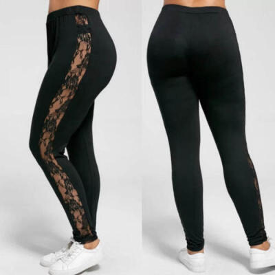 

Plus Size L-3XL Sexy Women Lace Pants Insert Sheer Leggings Viscose Elastane