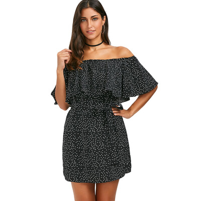

Flounce Off The Shoulder Belted Dress