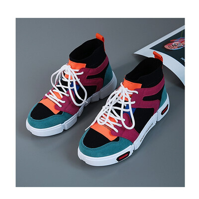

2018 fashion autumn new leather mesh casual shoes Wudao high help womens shoes flat shoes round head student shoes wild