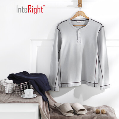 

INTERIGHT home service mens cotton Henry collar long-sleeved trousers suit home service gray XL