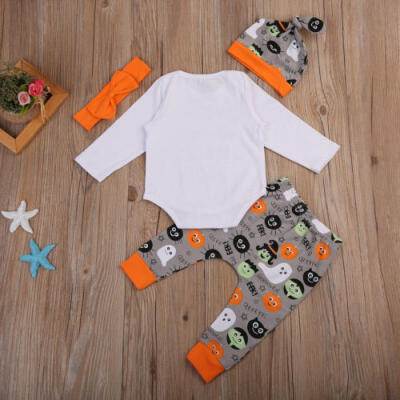 

3Pcs Newborn Baby Boy Girl Halloween Tops Romper Pants Hat Outfits Set Clothes