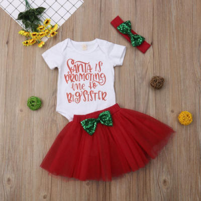 

3PCS Santa Baby Girls Princess Big Sister RomperTutu Skirts Dress XMAS Clothes