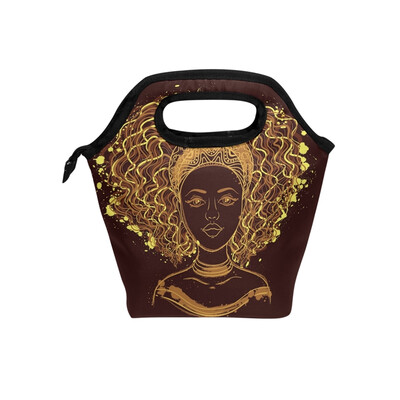 

Lunch Tote Bag African American Women Travel Picnic Insulated Lunch Handbags Portable Zipper Lunch Bag Box