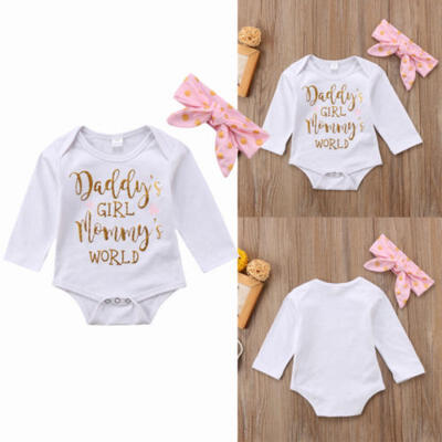 

Newborn Infant Baby Girls Clothes Mommys Romper Bodysuit Headband Outfits Set