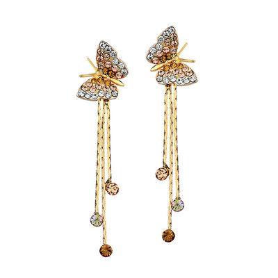 

New light jewelry butterfly wing drop dew fashion tassel earrings Japanese&Korean style butterfly flash diamonds inlaid female earrings Aodeng diamond long earrings earrings accessories champagne