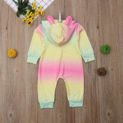 

AU Unicorn Horn Infant Baby Boy Girl Hooded Romper Jumpsuit Kids Clothes Outfit