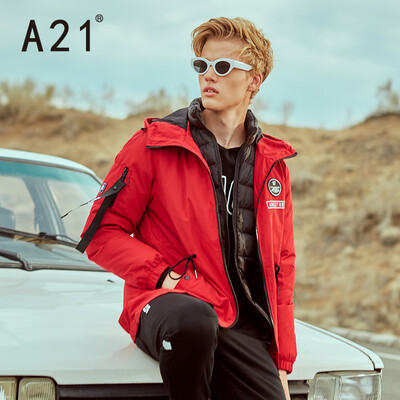 

A21 2018 autumn&winter new mens comfortable down jacket mens fashion thick warm thermal camouflage hooded zipper mens jacket 4831156001 red 18596AXXL