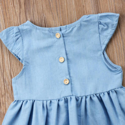 

UK Stock Toddler Kids Baby Girls Clothes Casual Bowknot Sleeveless Demin Dresses