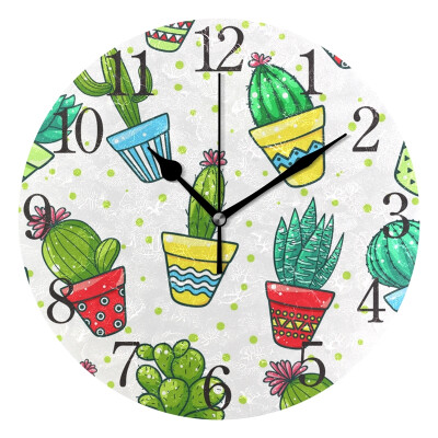 

Wall Clock Arabic Numerals Design Cactus Pattern Round