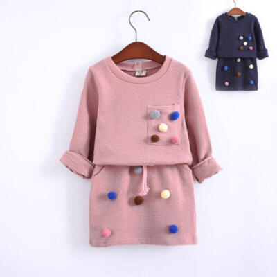 

Kids Baby Girls Long Sleeve T-shirt Tops Party Sweater Short Skirt Dress UK