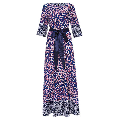 

Sexy Leopard Printed Round Collar 34 Sleeve Maxi Dress for Women