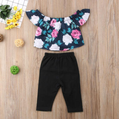 

Summer Casual Newborn Baby Girl Off-shoulder Floral TopsRipped Pants Outfits AU