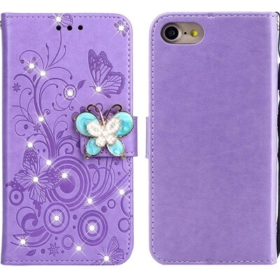 

MOONCASE Apple iPhone 78 Butterfly Rhinestone Embossed Leather Case - Purple
