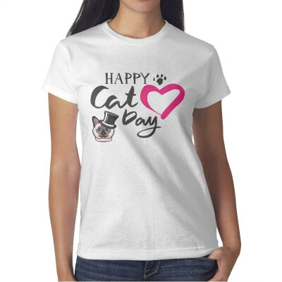 

Womens International Cats Day International cat Day Cotton T-Shirt Short-Sleeve Leisure tee