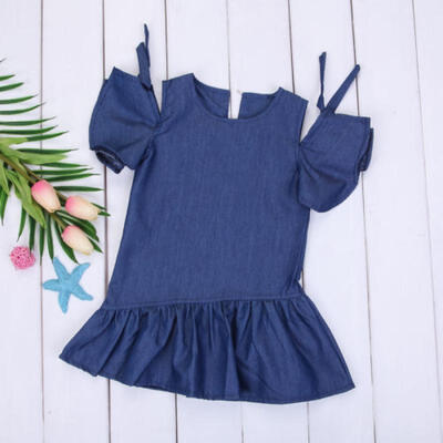 

Kids Baby Girl Denim Skirt Jeans Outfits Short Sleeve Strapless Dresses Clothes