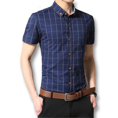

New Men Plaid Shirts Summer 2016 Men Fashion Designers Shirts Short Sleeves Dress Casual Shirts Cotton Plus Size -5XL Slim Fits