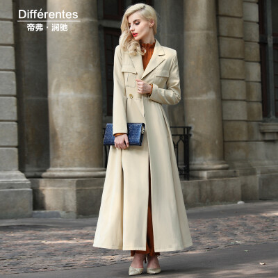 

DF · RS Long paragraph coat 2016 autumn and winter new OL temperament long sleeve waist thin Korean jacket