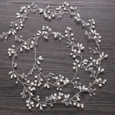 

Wedding Hair Vine Bridal Accessories Crystal Pearl Headband Long Chain Headpiece